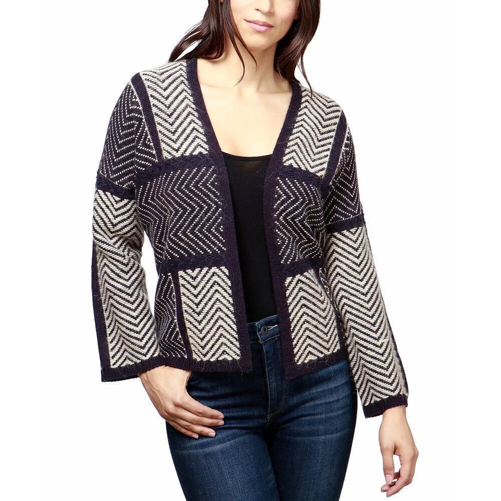 Lucky Brand Ziggy Open-Front Cardigan Black tan Multi Size XS